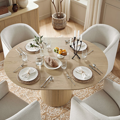 Maru Round 4-6 Seater Extending Oak Pedestal Dining Table, Greige Oak