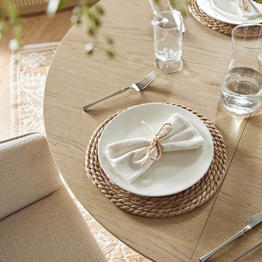 Maru Round 4-6 Seater Extending Oak Pedestal Dining Table, Greige Oak - daals