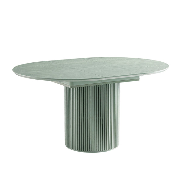 Maru Round 4-6 Seater Extending Oak Pedestal Dining Table, Sage Green