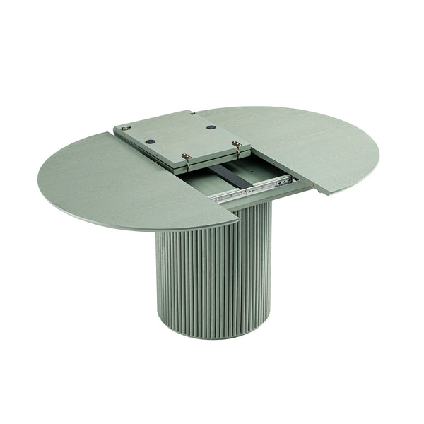 Maru Round 4-6 Seater Extending Oak Pedestal Dining Table, Sage Green