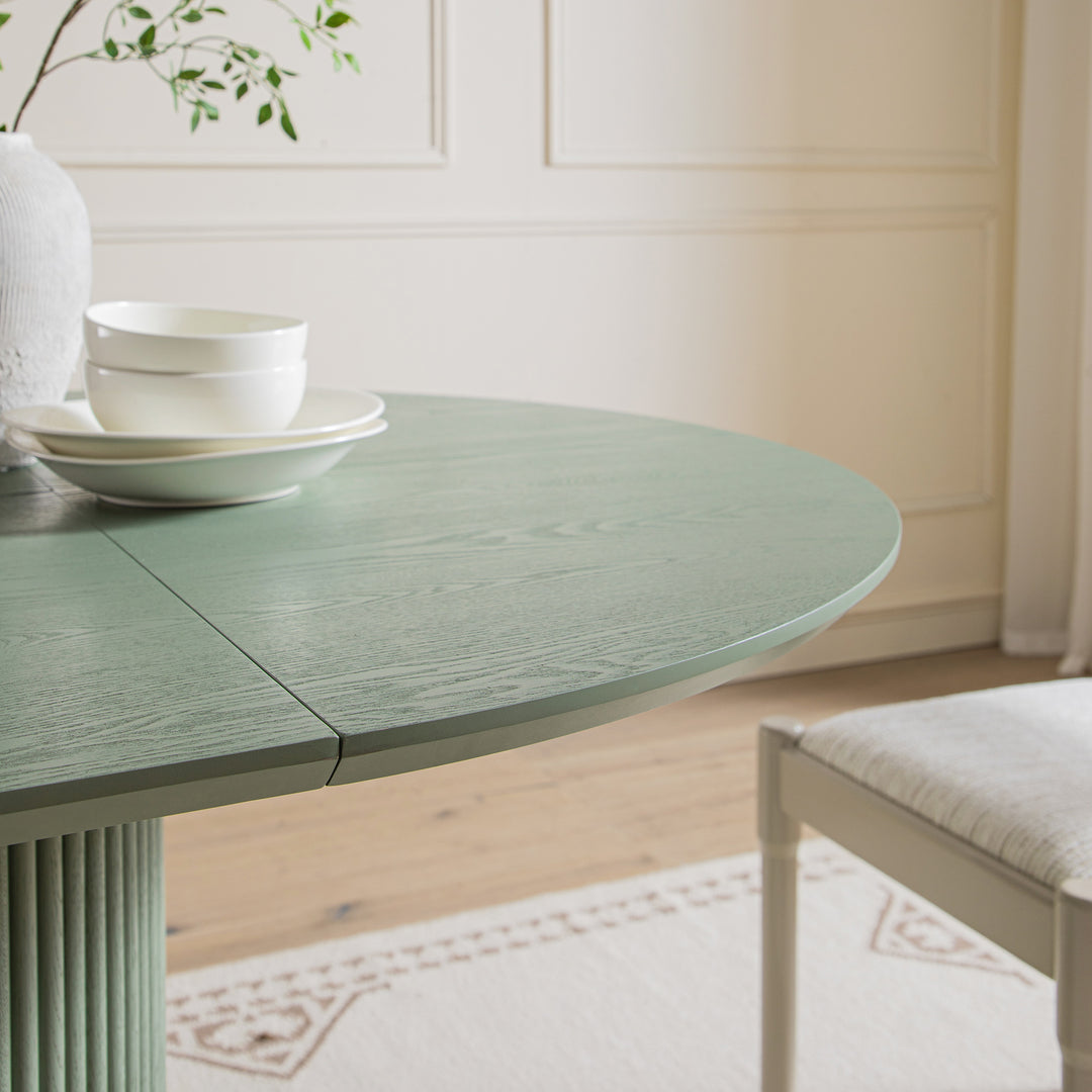 Maru Round 4-6 Seater Extending Oak Pedestal Dining Table, Sage Green ...