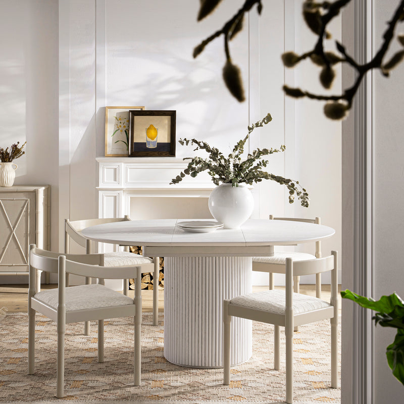 Maru Round 4-6 Seater Extending Oak Pedestal Dining Table, Washed White