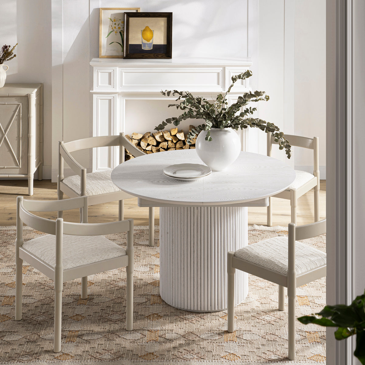 Maru Round 4-6 Seater Extending Oak Pedestal Dining Table, Washed Whit ...