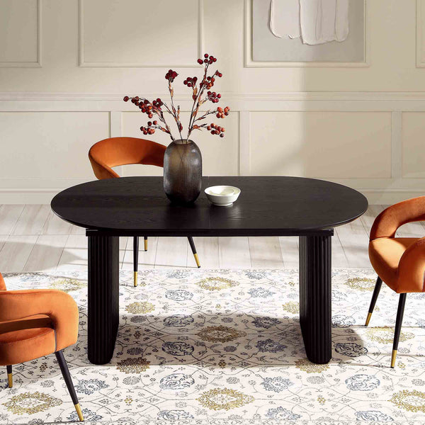 Maru Oval 6-8 Seater Extending Oak Pedestal Dining Table, Black