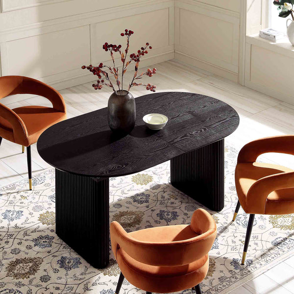Maru Oval 6-8 Seater Extending Oak Pedestal Dining Table, Black