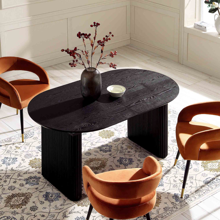 Maru Oval 6-8 Seater Extending Oak Pedestal Dining Table, Black