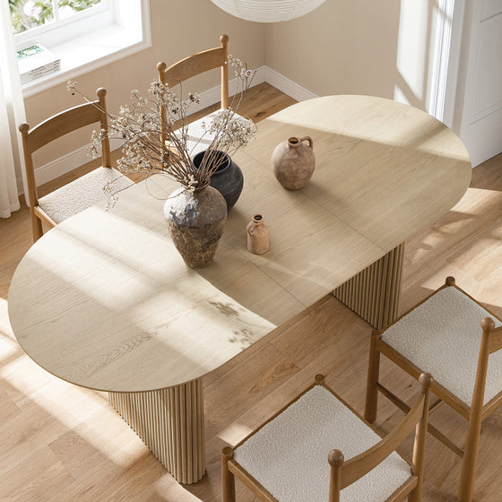 Maru Oval 6-8 Seater Extending Oak Pedestal Dining Table, Greige Oak