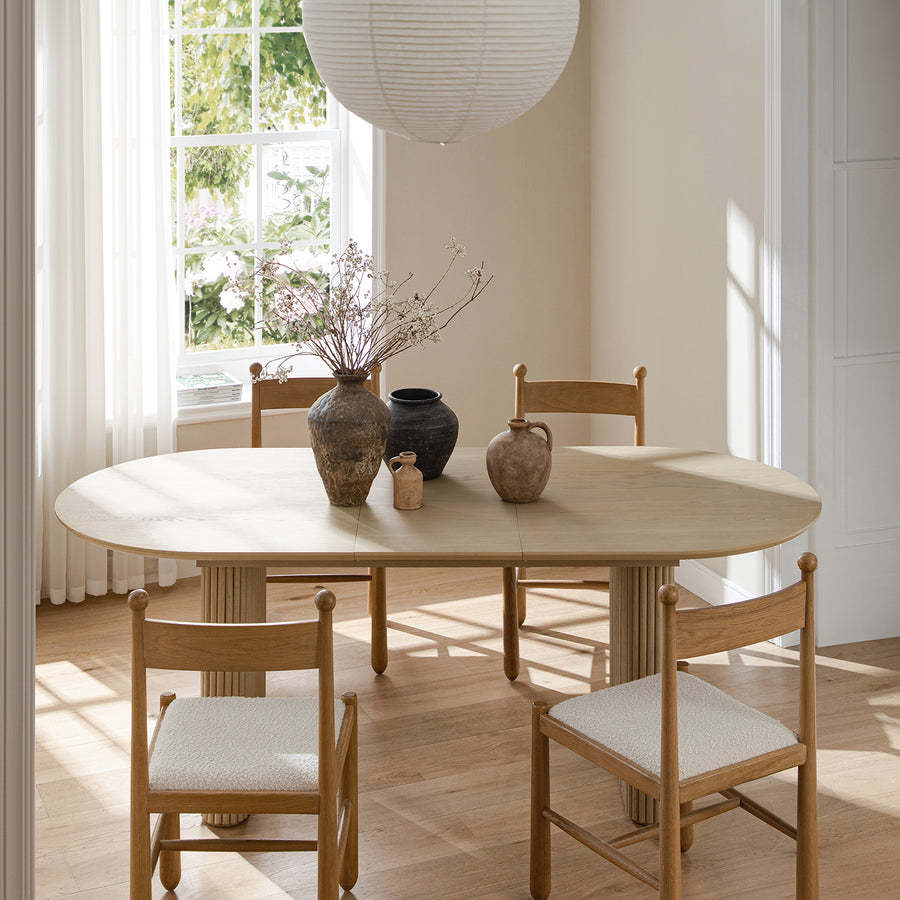 Maru Oval 6-8 Seater Extending Oak Pedestal Dining Table, Greige Oak - daals