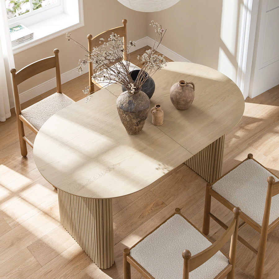 Maru Oval 6-8 Seater Extending Oak Pedestal Dining Table, Greige Oak - daals