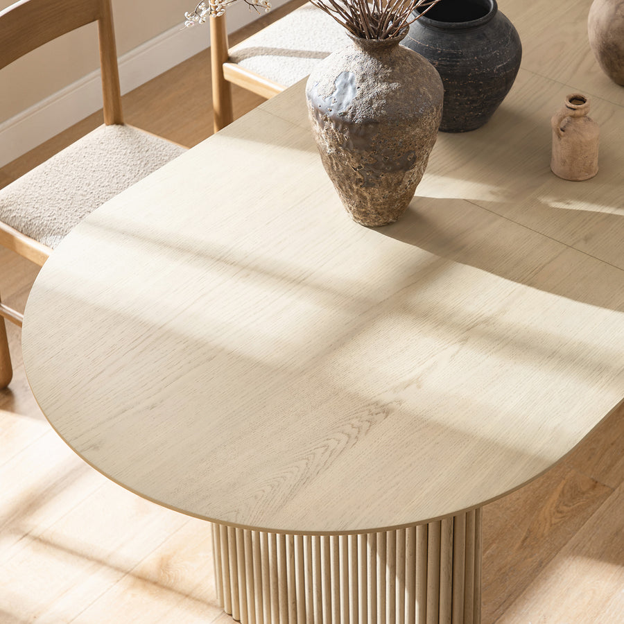 Maru Oval 6-8 Seater Extending Oak Pedestal Dining Table, Greige Oak - daals