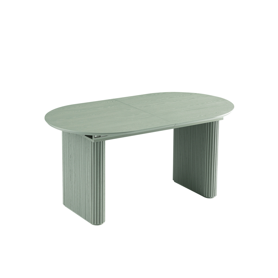 Maru Oval 6-8 Seater Extending Oak Pedestal Dining Table, Sage Green