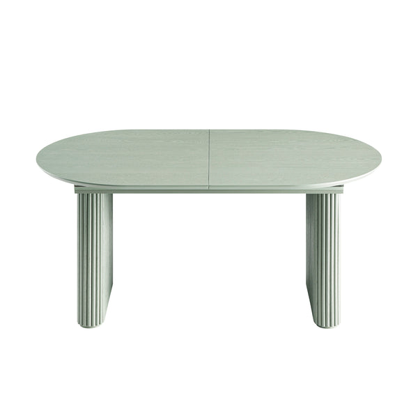 Maru Oval 6-8 Seater Extending Oak Pedestal Dining Table, Sage Green