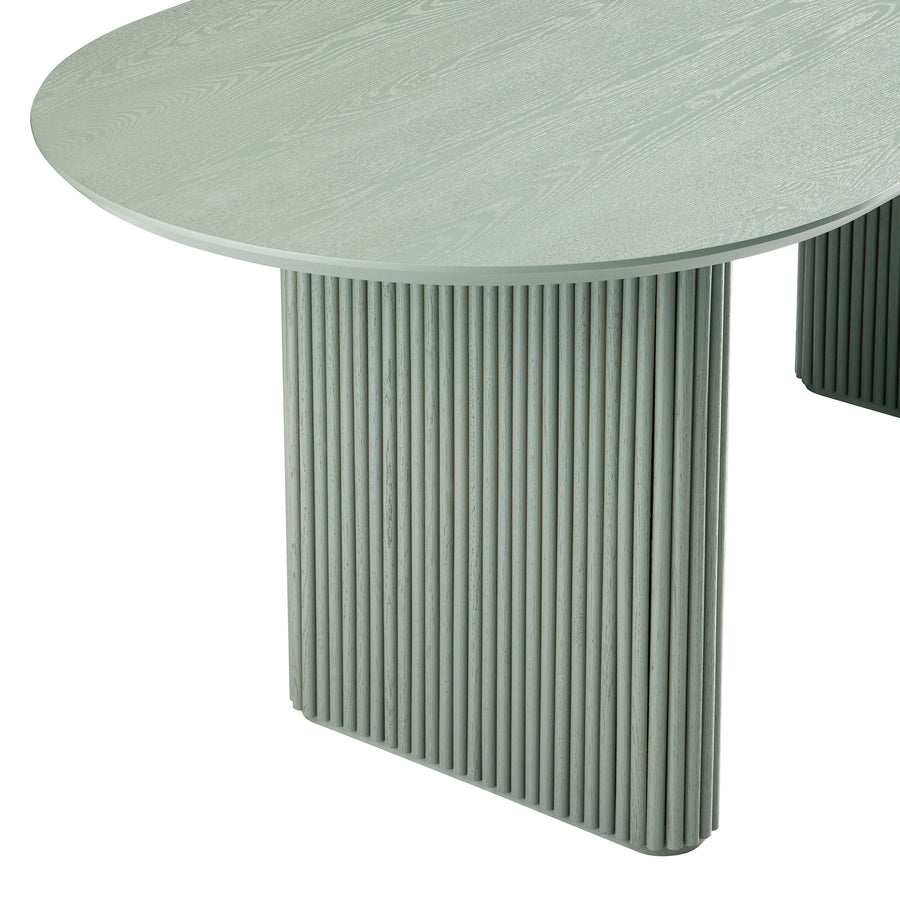 Maru Oval 6-8 Seater Extending Oak Pedestal Dining Table, Sage Green