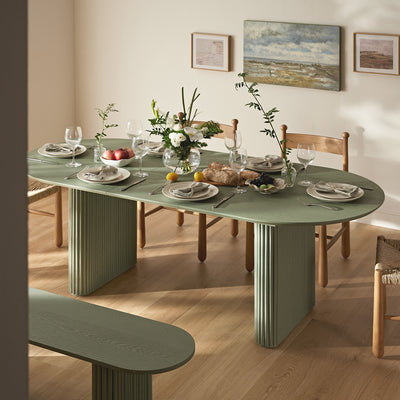 Maru Oval 6-8 Seater Extending Oak Pedestal Dining Table, Sage Green