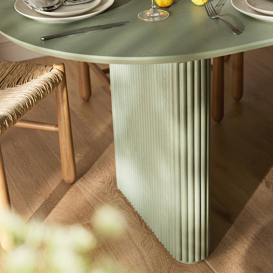 Maru Oval 6-8 Seater Extending Oak Pedestal Dining Table, Sage Green