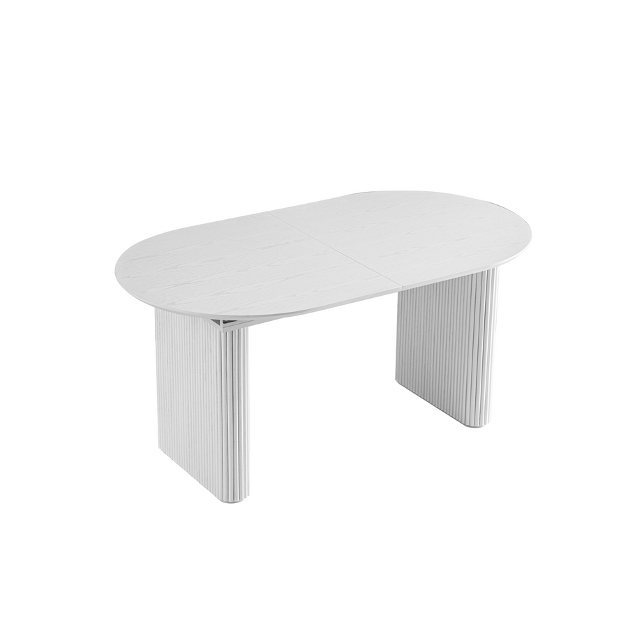 Maru Oval 6-8 Seater Extending Oak Pedestal Dining Table, Washed White