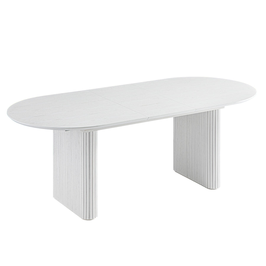 Maru Oval 6-8 Seater Extending Oak Pedestal Dining Table, Washed White