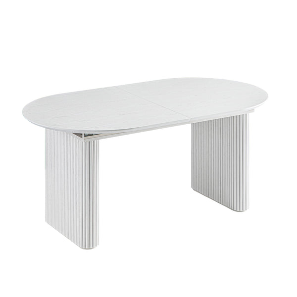 Maru Oval 6-8 Seater Extending Oak Pedestal Dining Table, Washed White