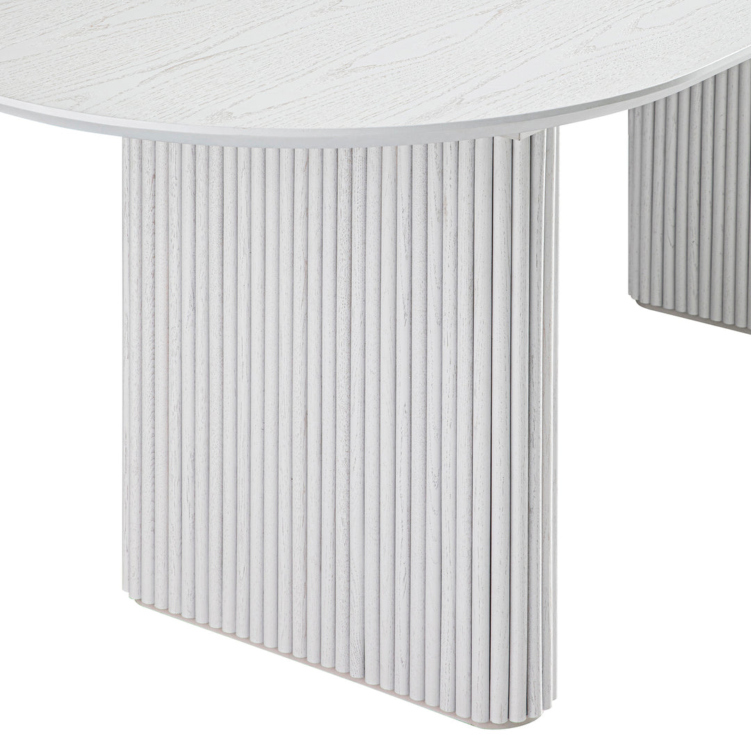 Maru Oval 6-8 Seater Extending Oak Pedestal Dining Table, Washed White | daals
