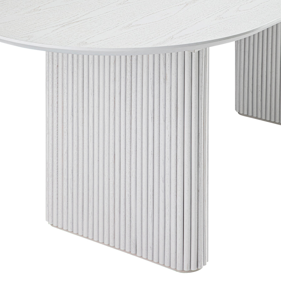 Maru Oval 6-8 Seater Extending Oak Pedestal Dining Table, Washed White