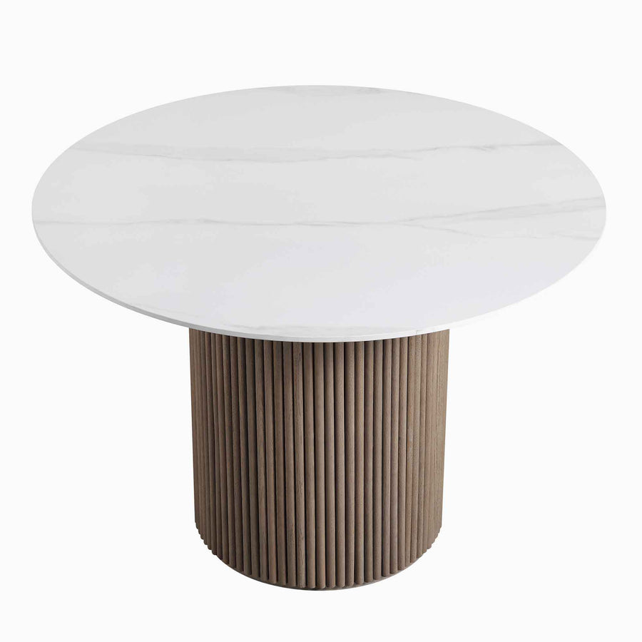 Maru Ceramic Top Silver Oak Pedestal Round Dining Table