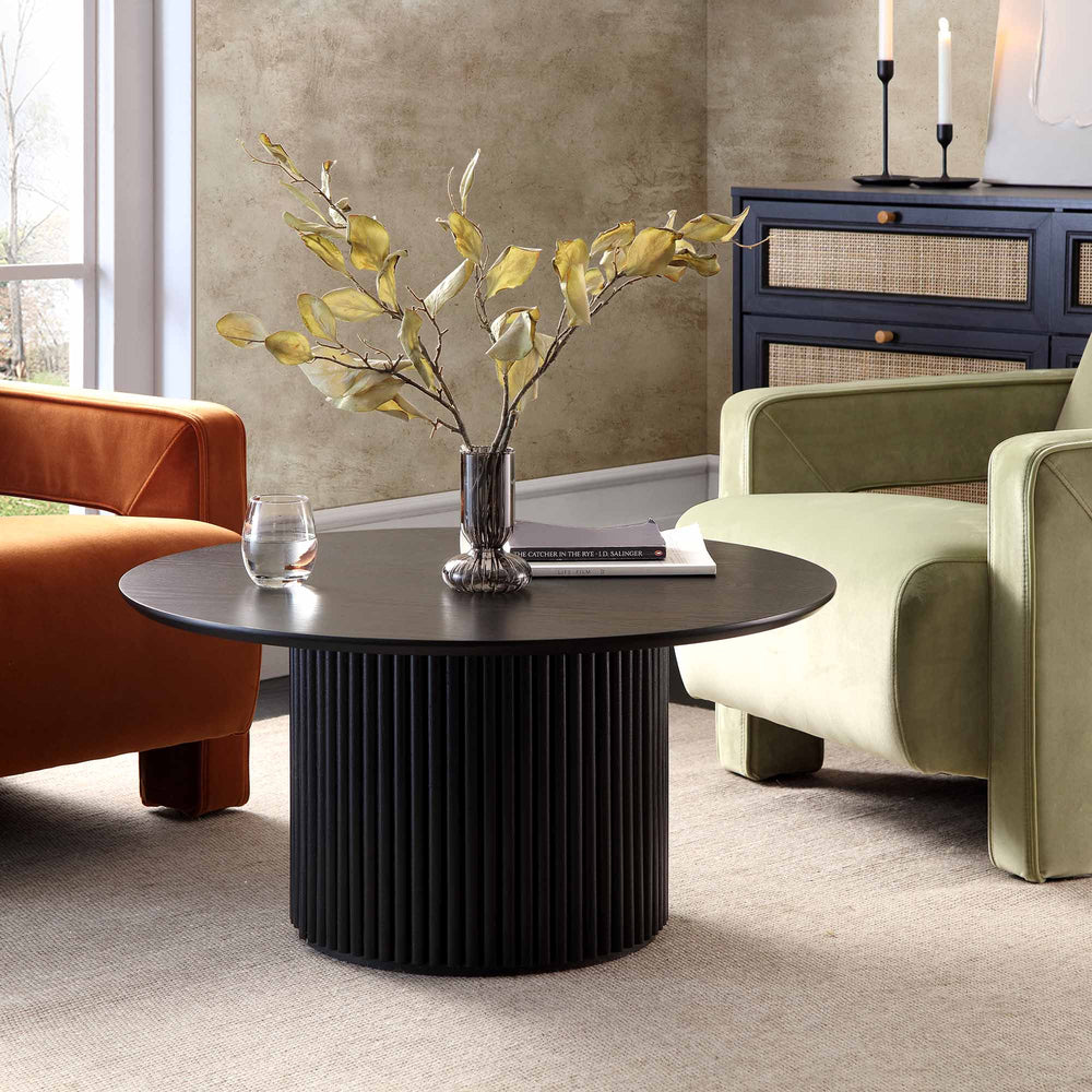 Maru Round Oak Pedestal Coffee Table, Black | daals