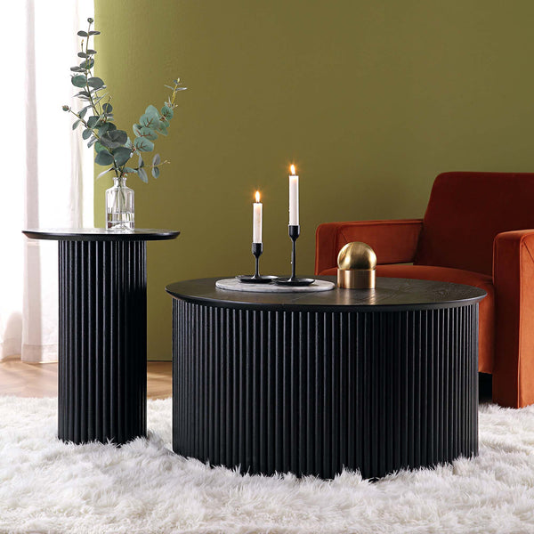 Maru Oak Round Side Table, Black