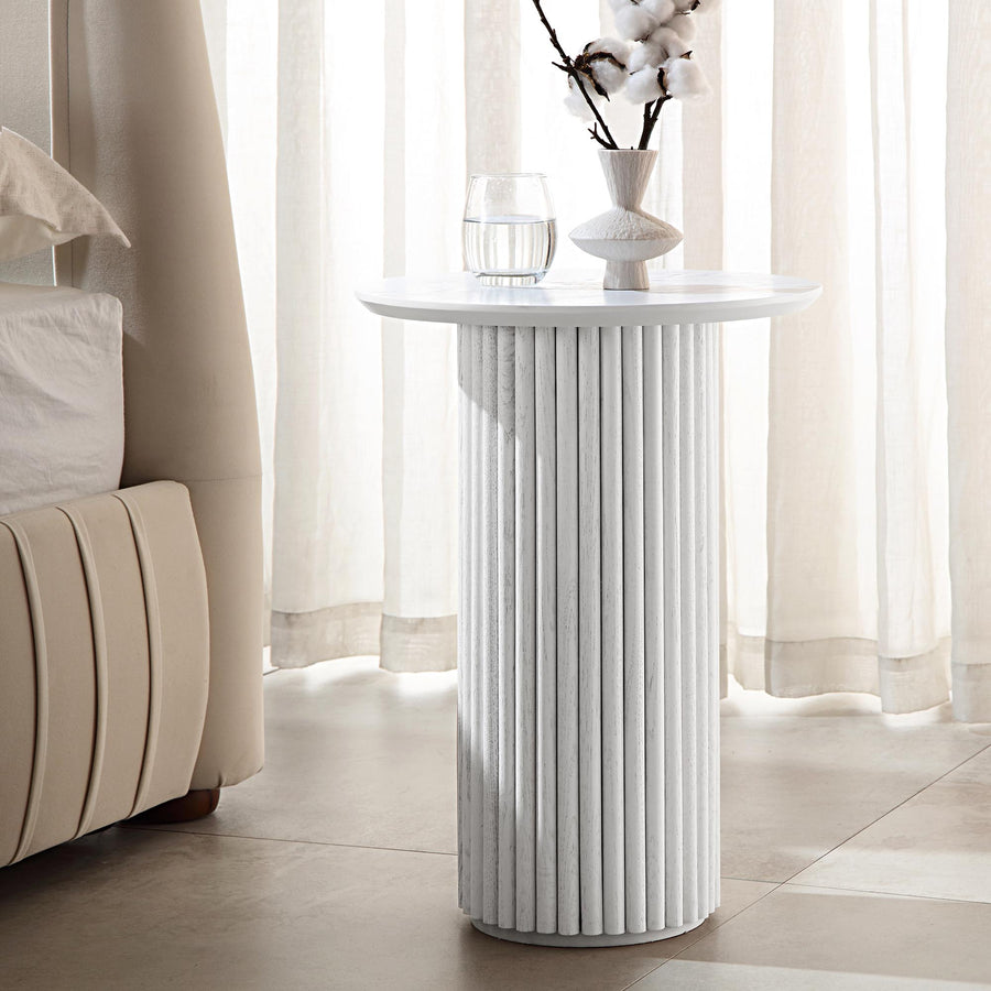 Maru Oak Round Side Table, Washed White