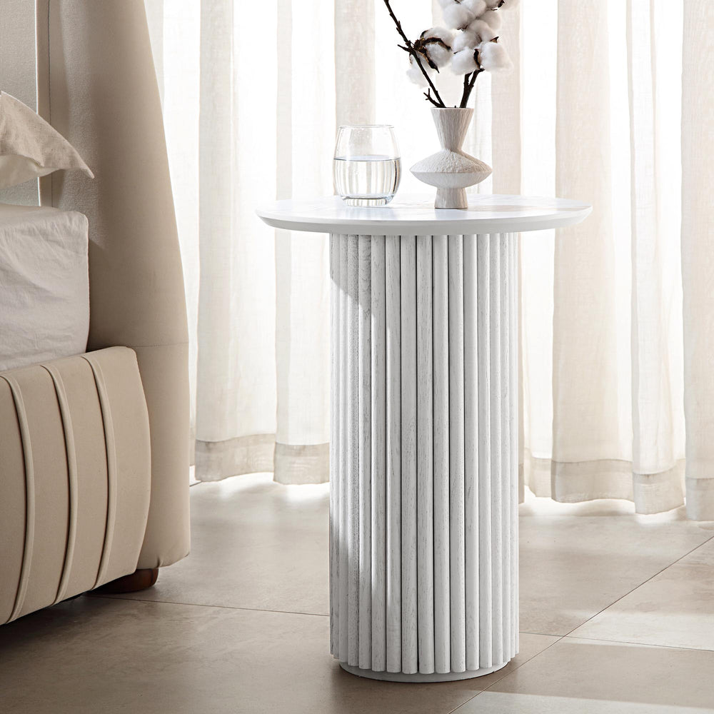 Maru Oak Round Side Table, Washed White | daals