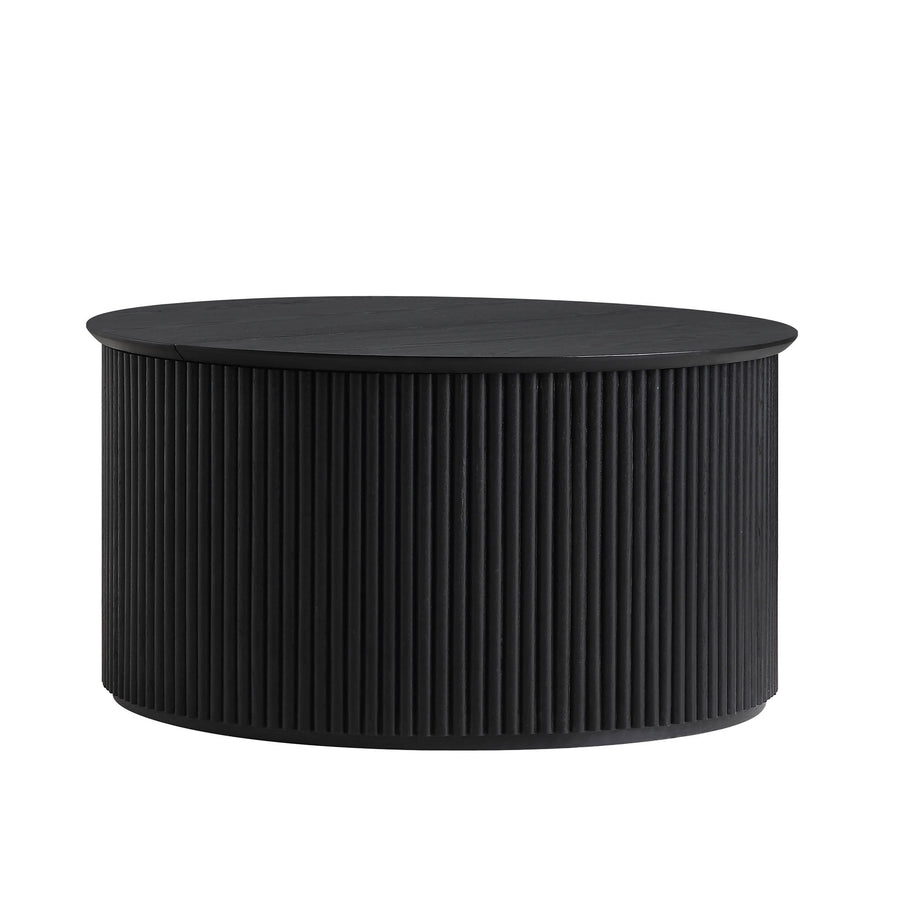 Maru Oak Round Coffee Table with Storage, Black
