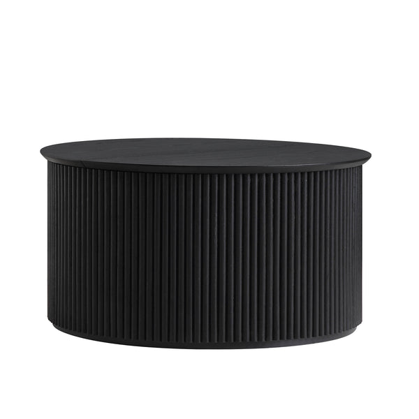 Maru Oak Round Coffee Table with Storage, Black