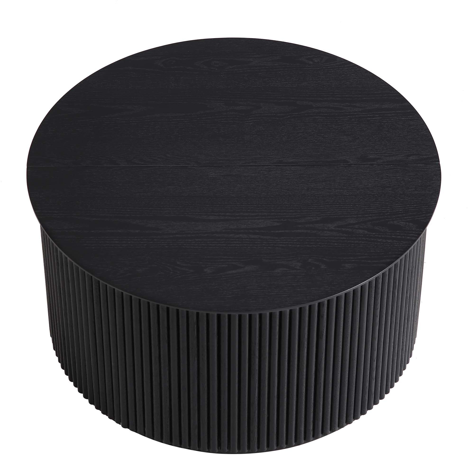Maru Oak Round Coffee Table with Storage, Black