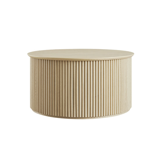 Maru Oak Round Coffee Table with Storage, Greige Oak