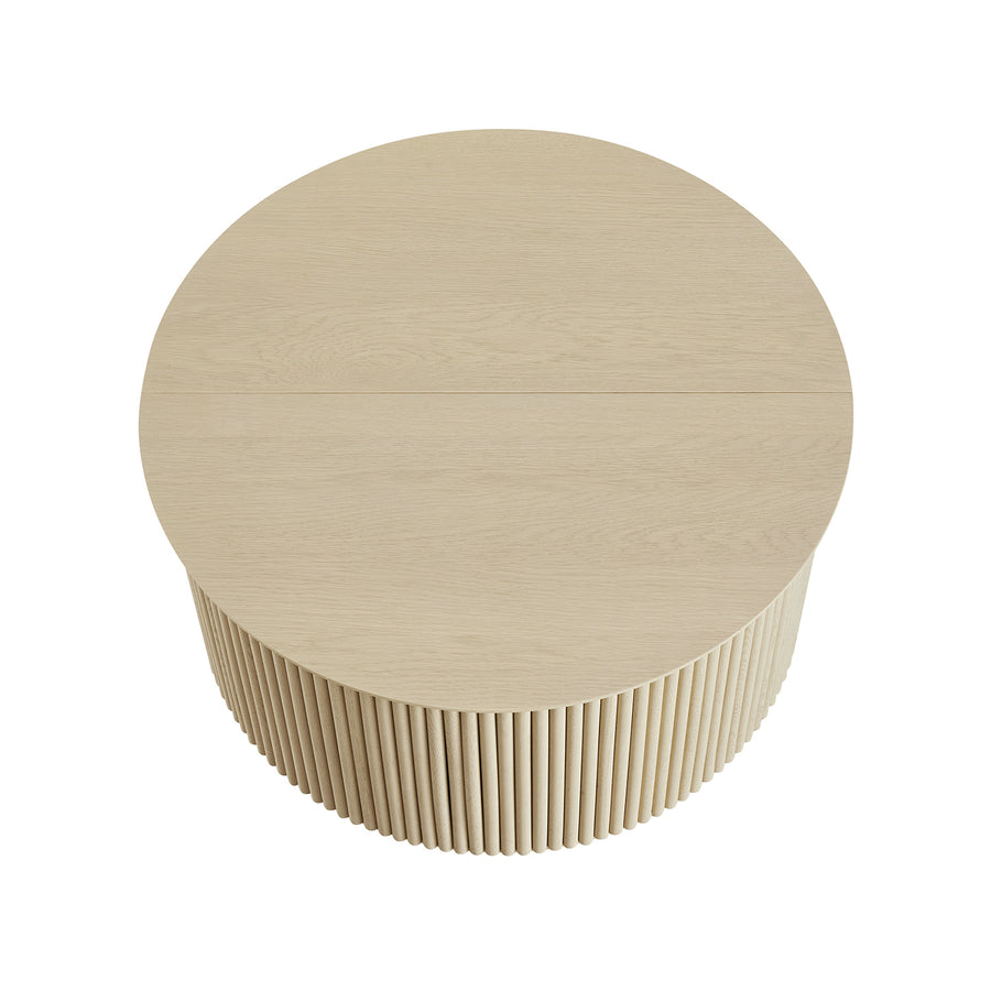 Maru Oak Round Coffee Table with Storage, Greige Oak