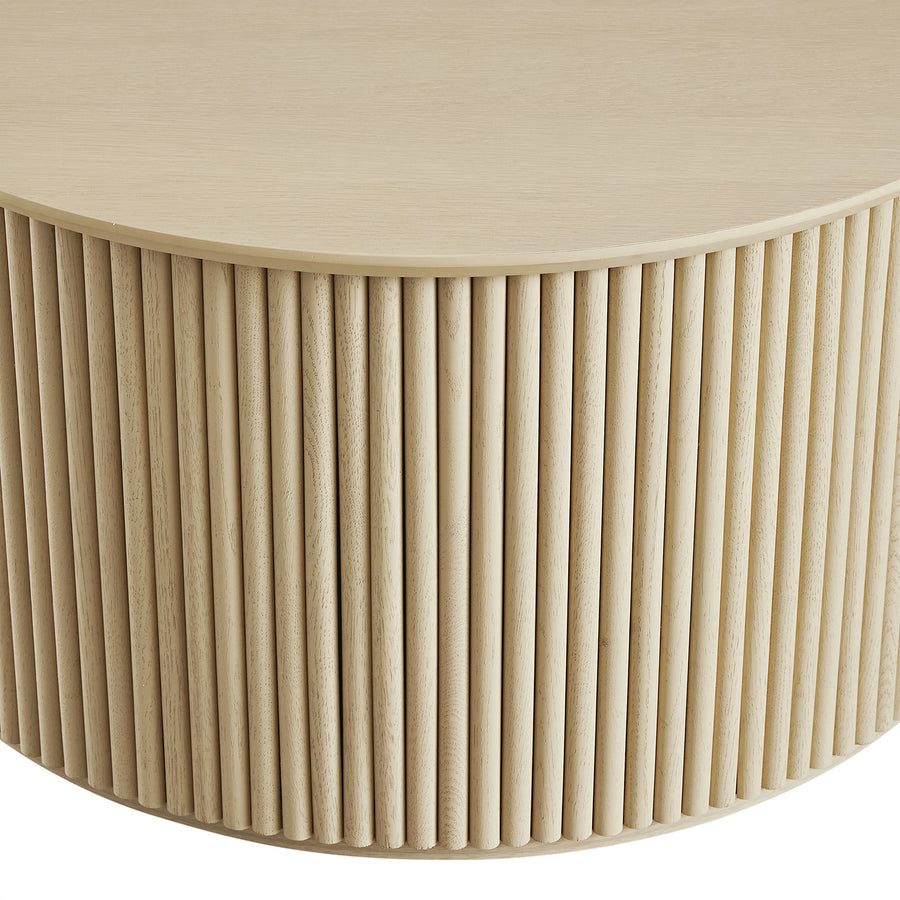 Maru Oak Round Coffee Table with Storage, Greige Oak