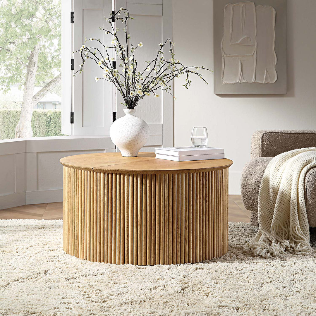 Maru Oak Round Coffee Table With Storage Oak Daals Maru oak round coffee table with storage oak daals