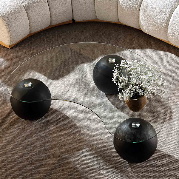 Sveti Curved Glass Coffee Table, Black
