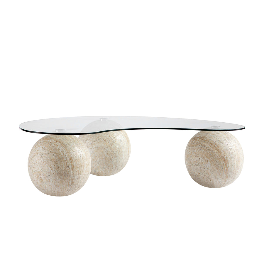 Sveti Curved Glass Coffee Table, Travertine