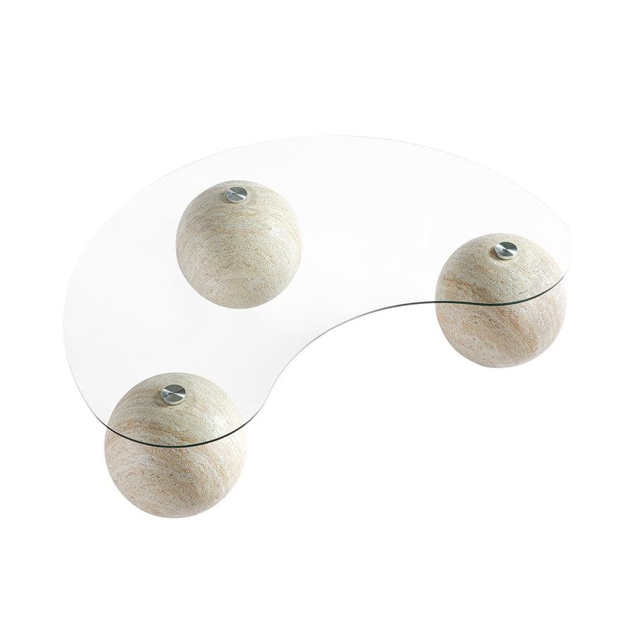 Sveti Curved Glass Coffee Table, Travertine