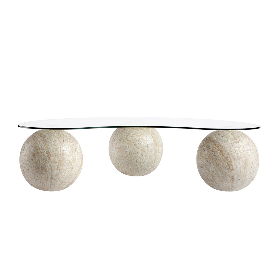 Sveti Curved Glass Coffee Table, Travertine