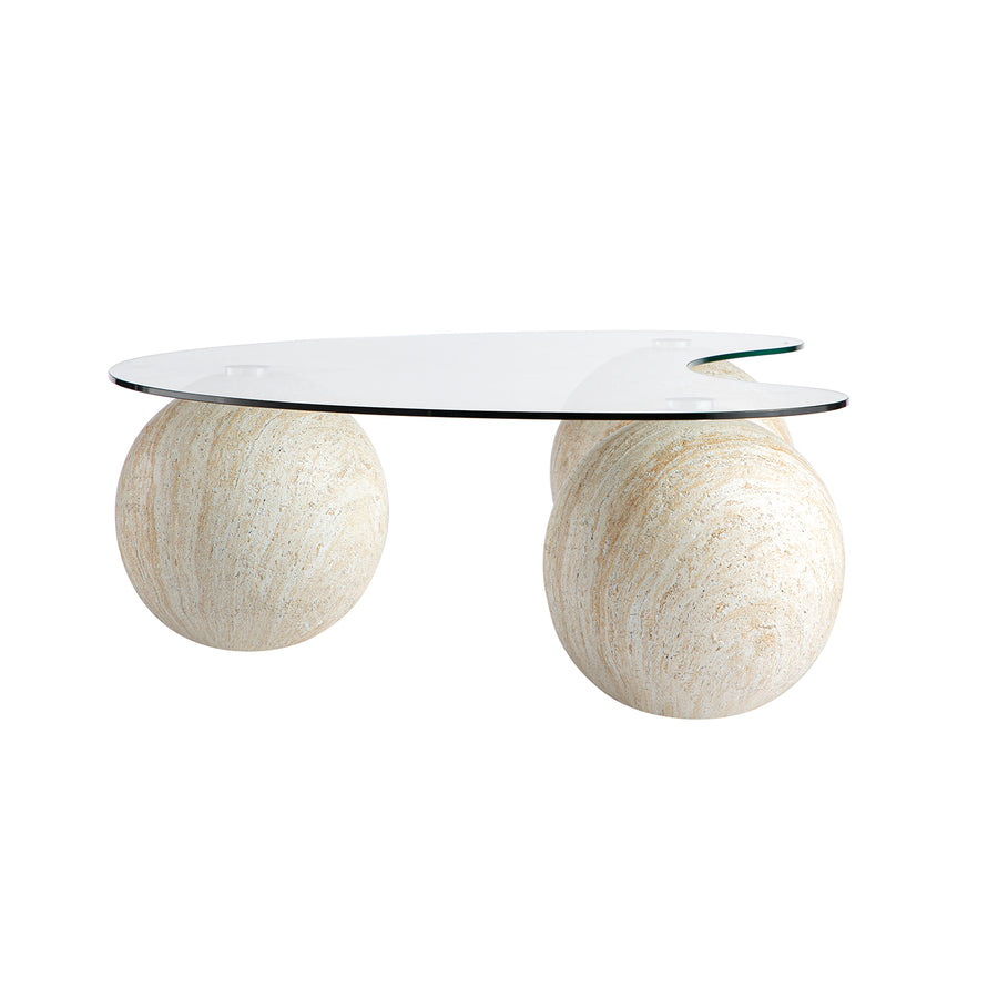 Sveti Curved Glass Coffee Table, Travertine