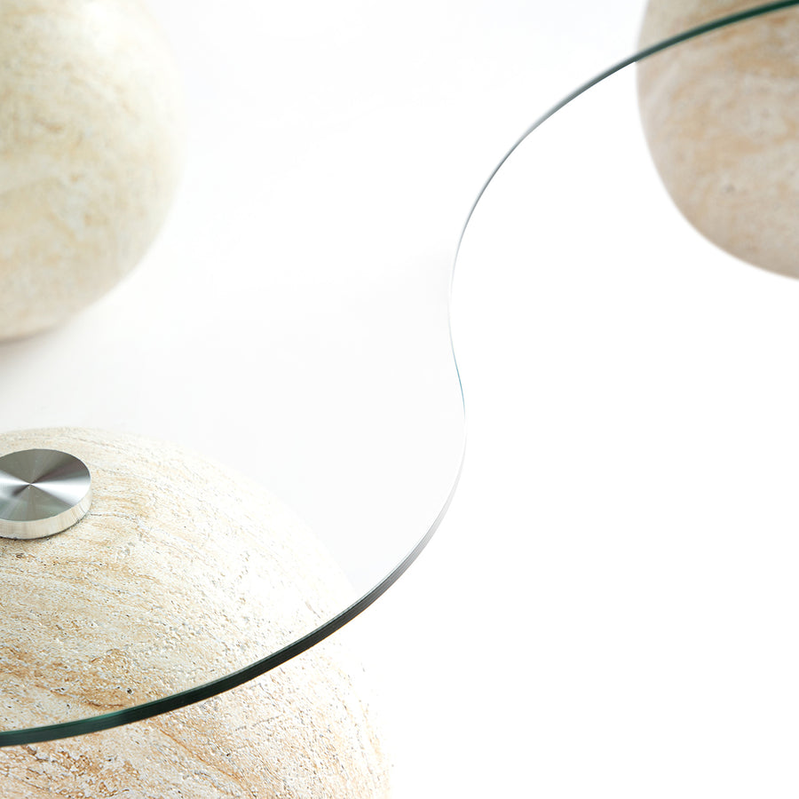 Sveti Curved Glass Coffee Table, Travertine
