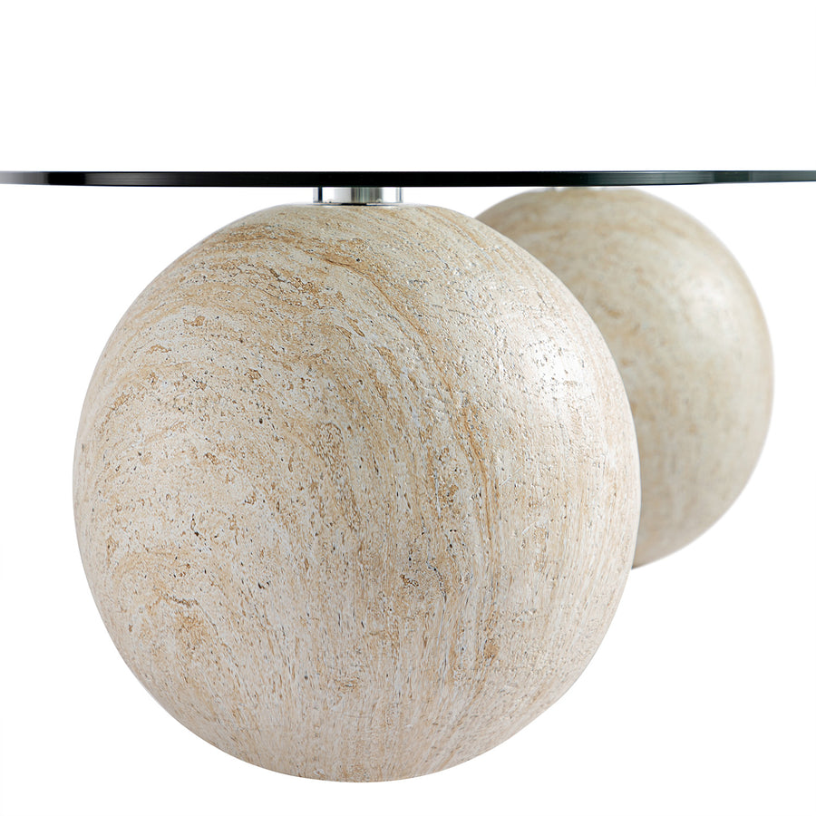 Sveti Curved Glass Coffee Table, Travertine