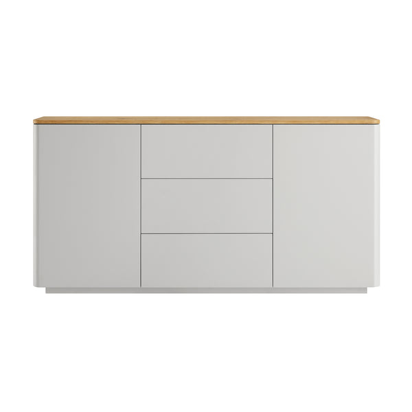 Agnes Curved Edge 2 Door 3 Drawer Wide Sideboard, Dove Grey with Oak Top