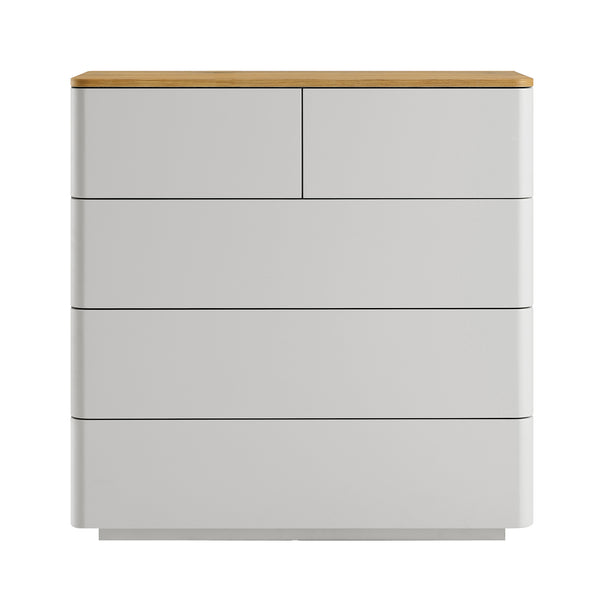 Agnes Curved Edge 2 over 3 Chest of Drawers, Dove Grey with Oak Top