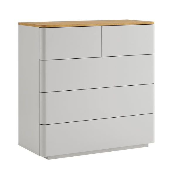 Agnes Curved Edge 2 over 3 Chest of Drawers, Dove Grey with Oak Top