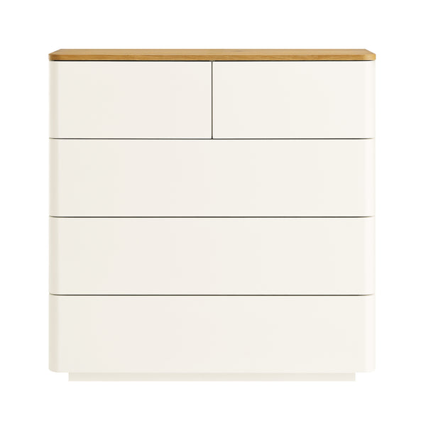 Agnes Curved Edge 2 over 3 Chest of Drawers, Off White with Oak Top