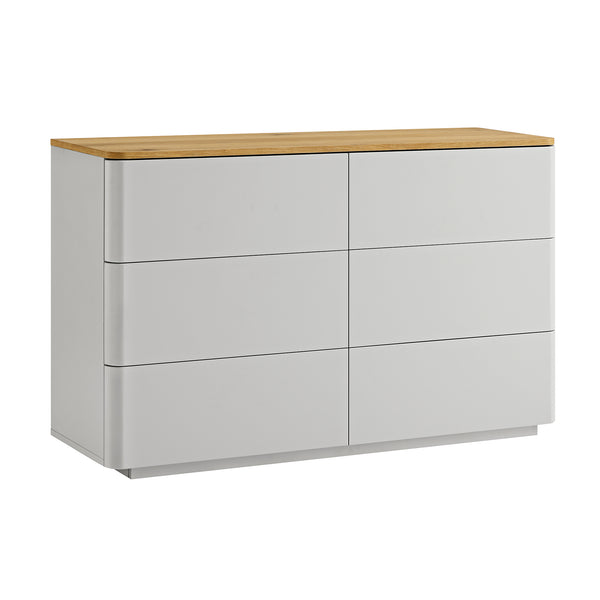 Agnes Curved Edge Chest of 6 Drawers, Dove Grey with Oak Top
