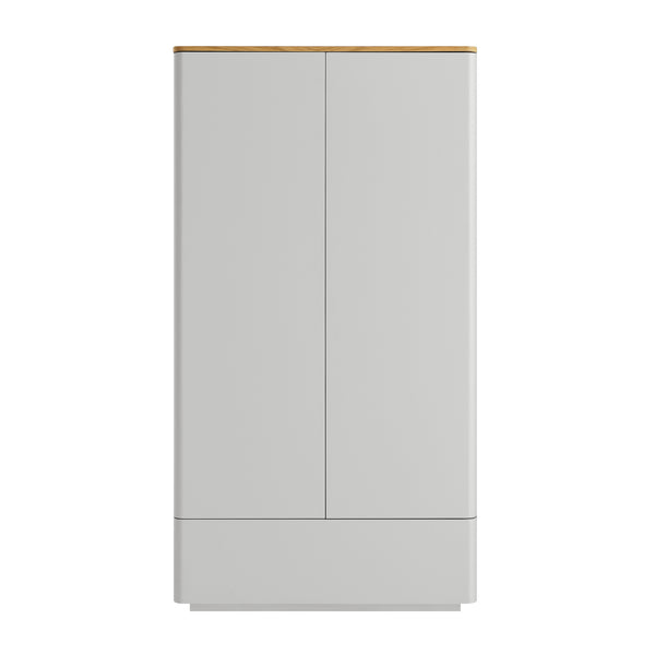Agnes Curved Edge Double Wardrobe, Dove Grey with Oak Top