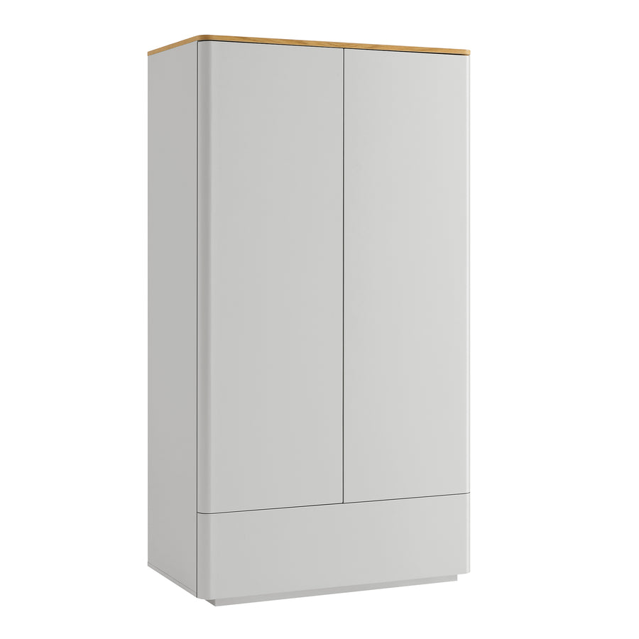 Agnes Curved Edge Double Wardrobe, Dove Grey with Oak Top